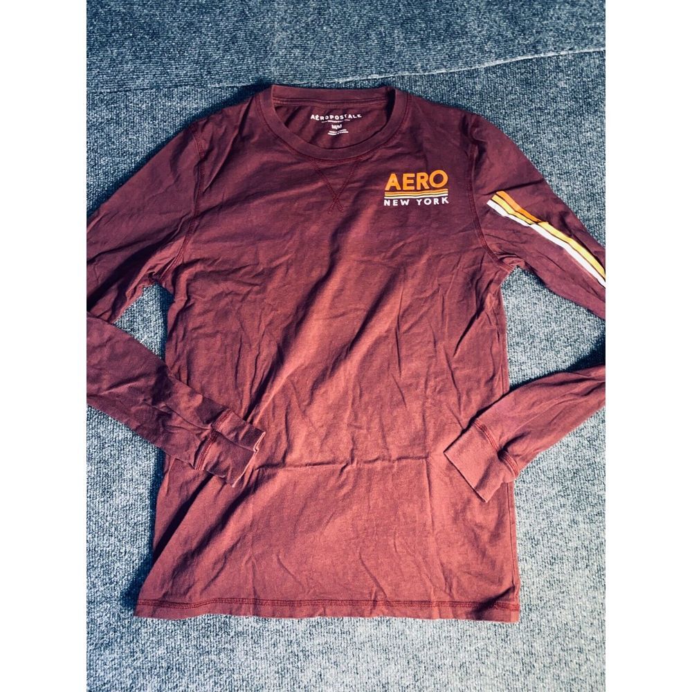 Aéropostale New York T Shirt Mens Medium Burgundy Long Sleeve Crew Neck Pullover
